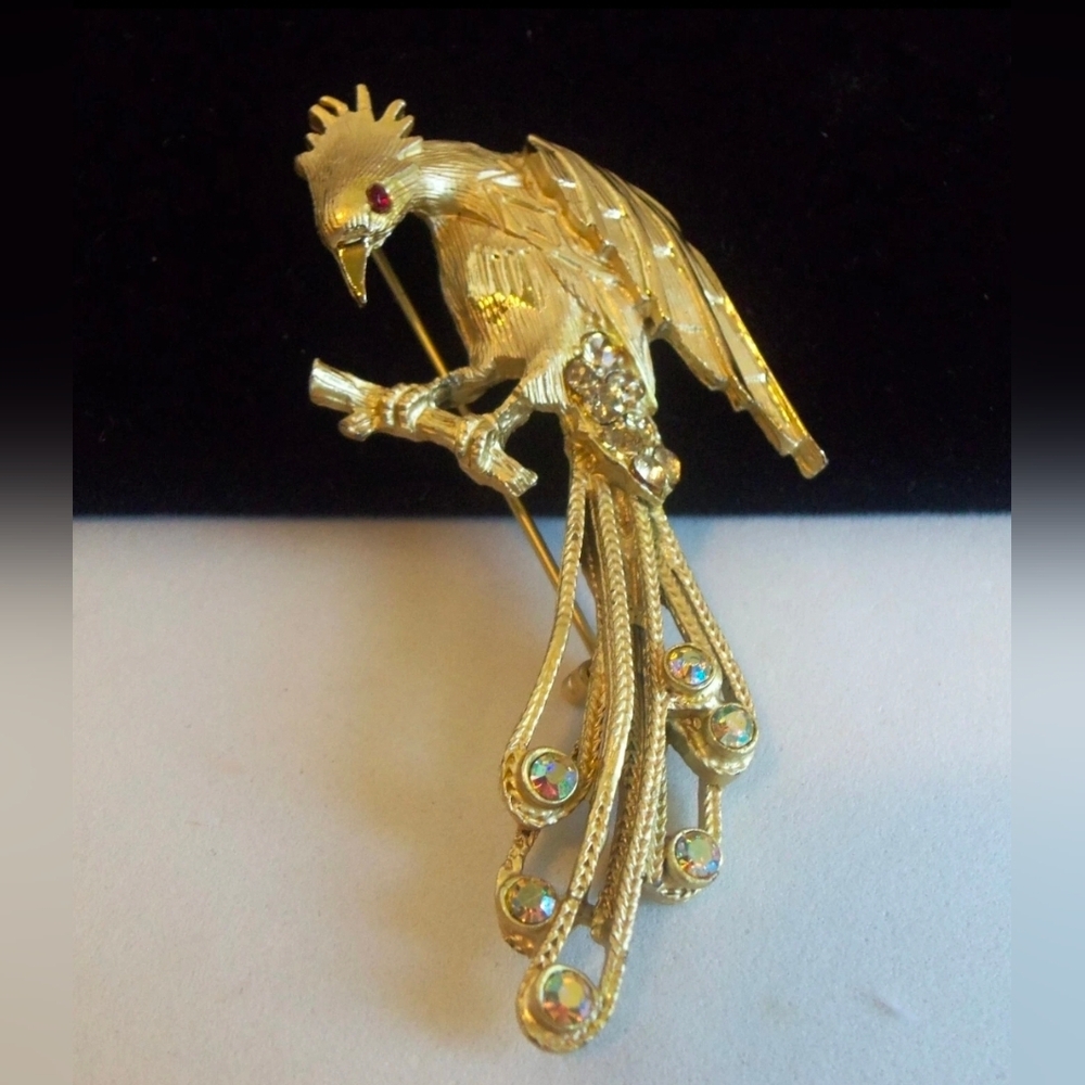 Vintage Phoenix Bird Of Paradise Goldtone Swarovski Crystal Studded 2.5" Brooch